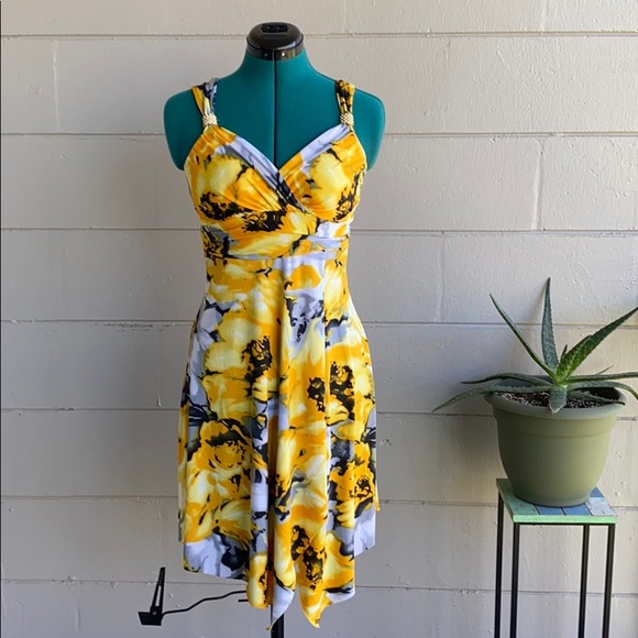 yellow patterned dress
